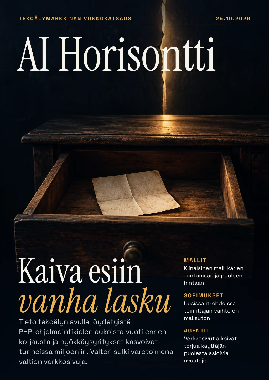 AI Horisontti, Kaiva esiin vanha lasku: kansi