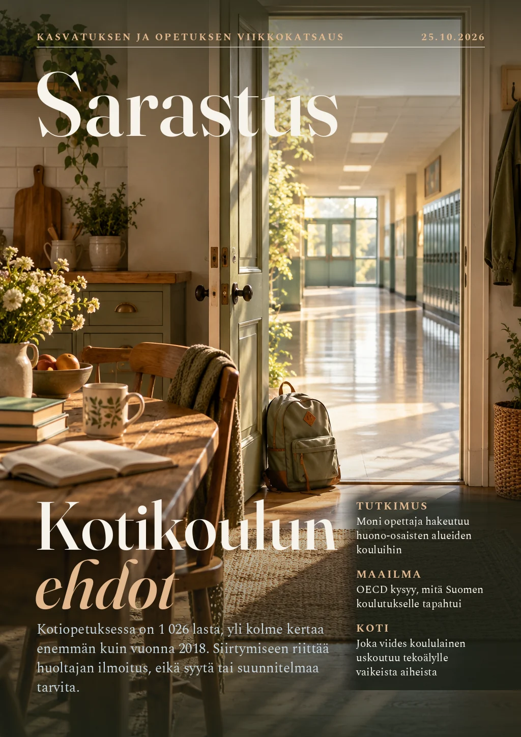 Sarastus, Kotikoulun ehdot: kansi
