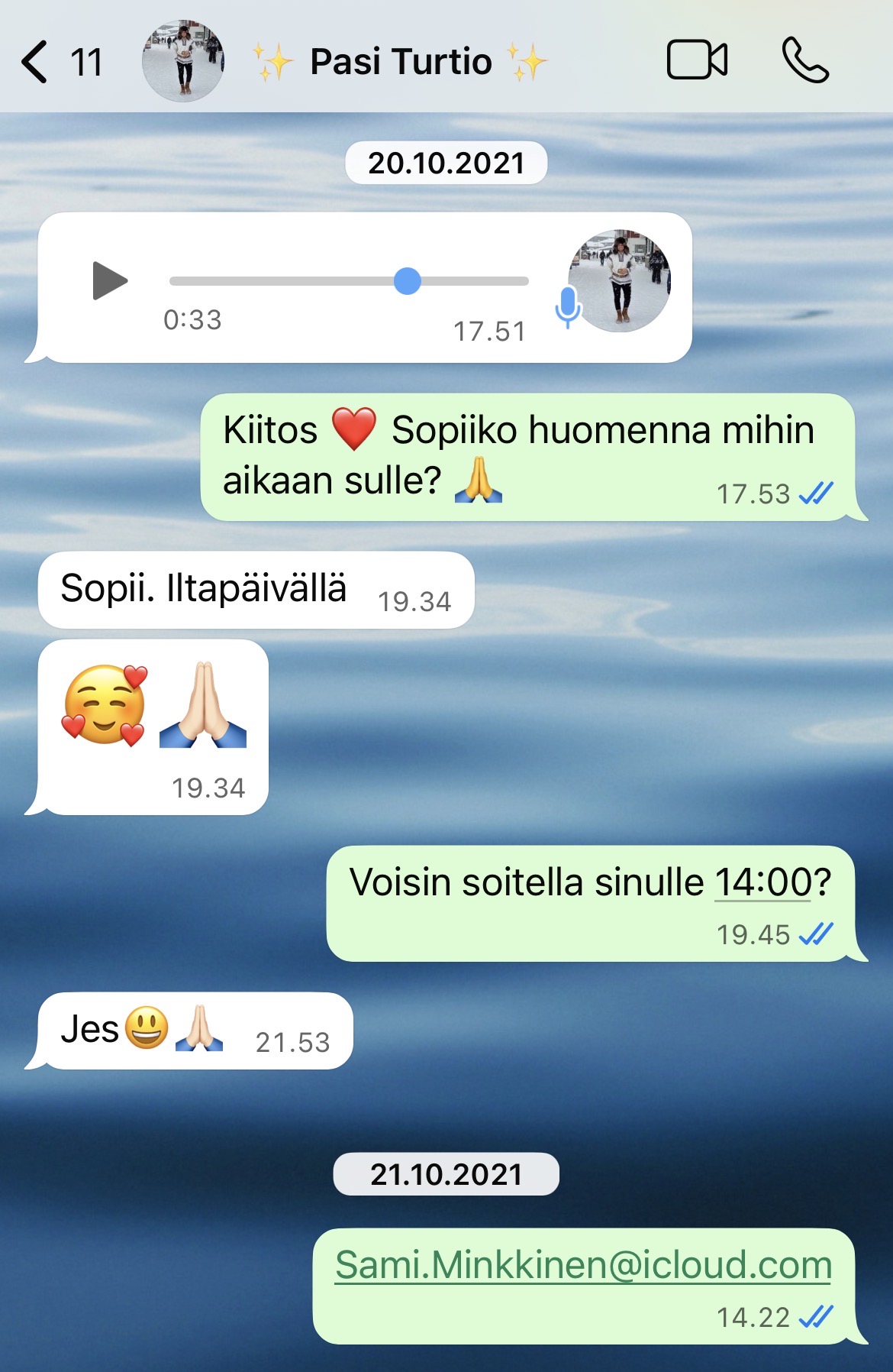 Pasi Turtion WhatsApp-viesti