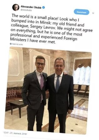 Alexander Stubb ja Sergei Lavrov selfie 2018