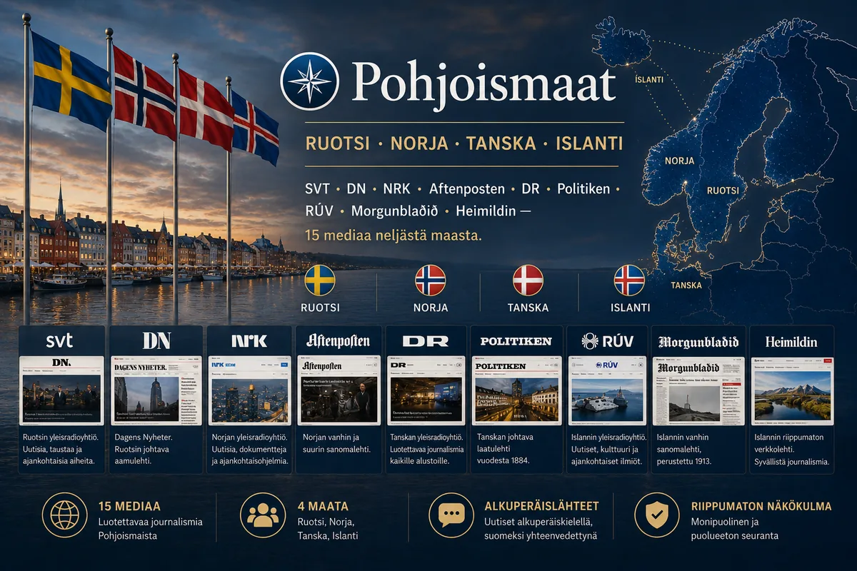 Pohjoismaat — Ruotsi, Norja, Tanska, Islanti: 15 mediaa neljästä maasta