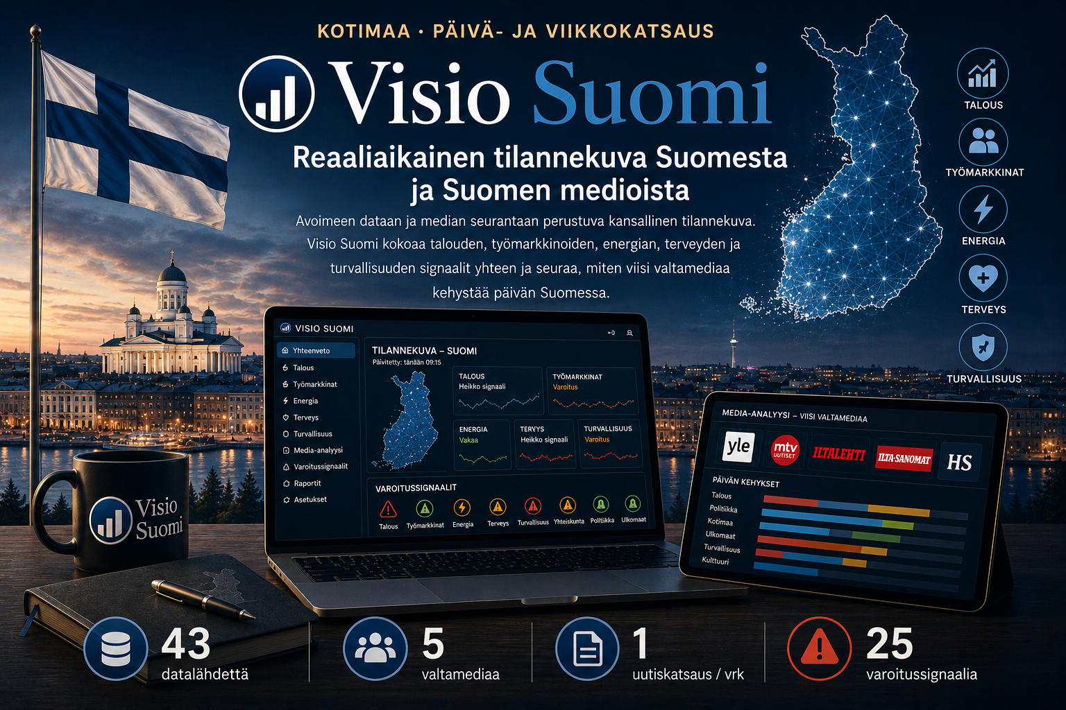 Visio Suomi: reaaliaikainen tilannekuva Suomesta ja Suomen medioista
